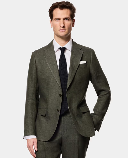 Tailored Fit Dark Green Hopsack 1913 Linen Suit