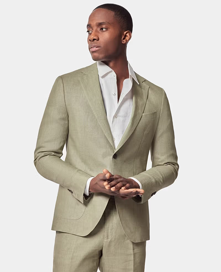Slim Fit Green Linen Suit