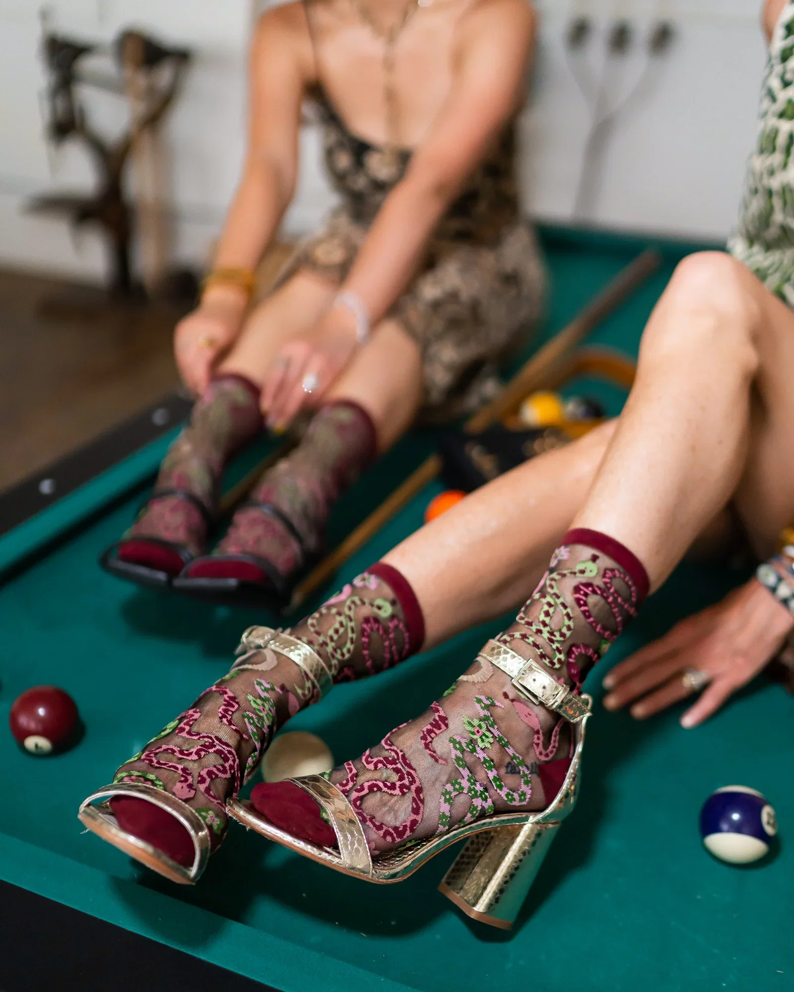 Image of Serpentine Floral Black Sheer Crew Sock