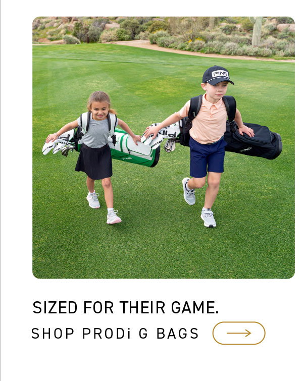 Lifestyle image of kids walking the course with Prodi G bags. Sized up for their game. Click to shop Prodi G bags.
