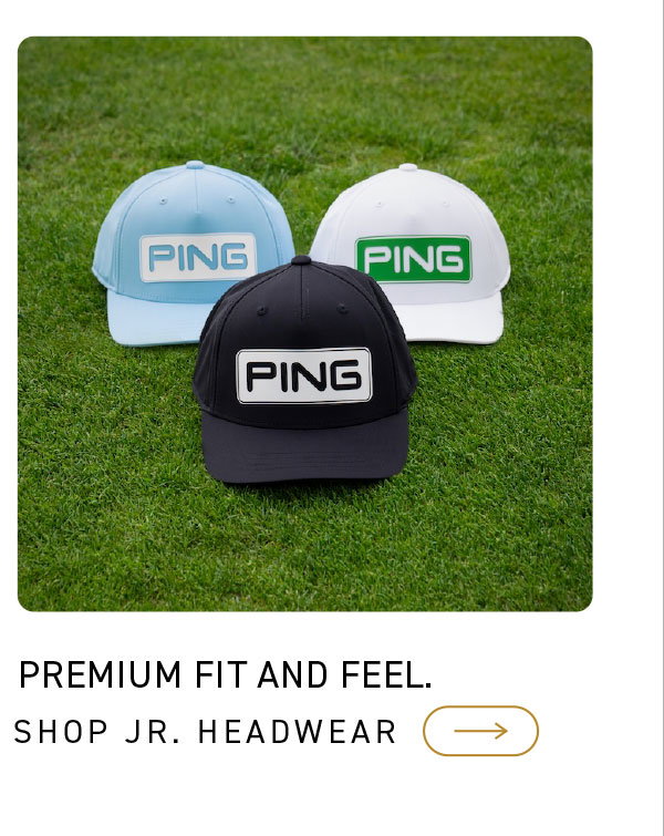 Lifestyle image of junior headwear on course. Premium fit and feel. Click to shop junior headwear.