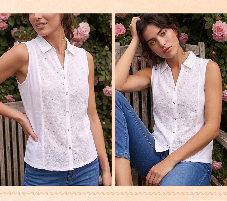 Broderie Collared Vest Top