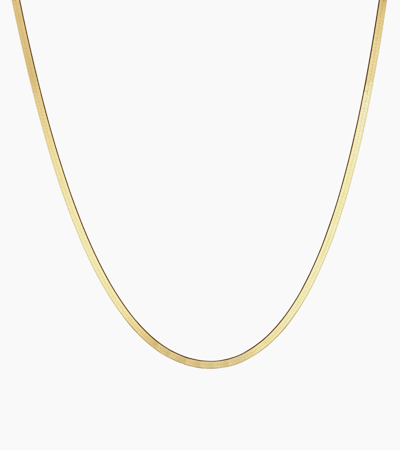 14K Gold Thin Herringbone Necklace 3mm