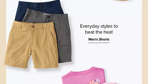 A stack of shorts. Everyday styles to beat the heat. Mens shorts.
