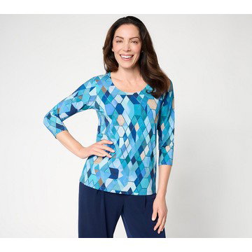 Susan Graver Printed Rayon Allure Knit Square Neck Top