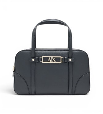 Bolso de mano texturizado con doble asa y correa extraíble negro