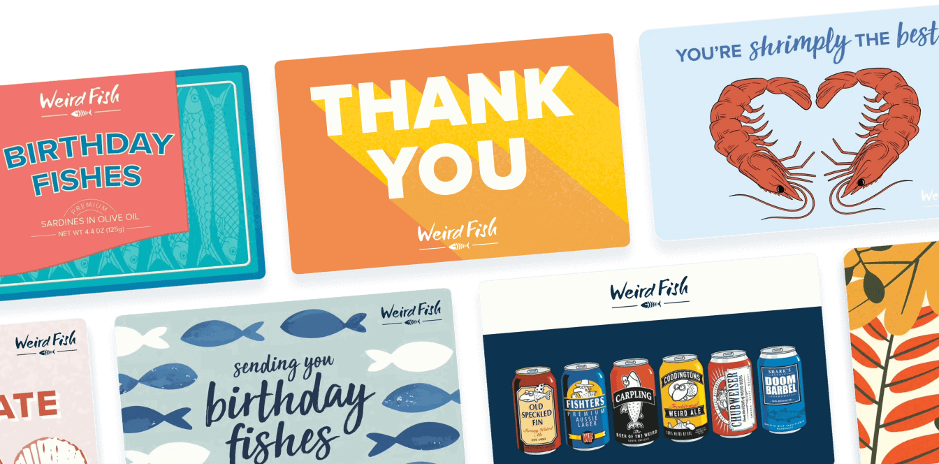 A selection of Weird Fish gift cards