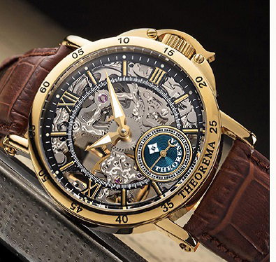 Gold watch withs silver dial and brown leather
