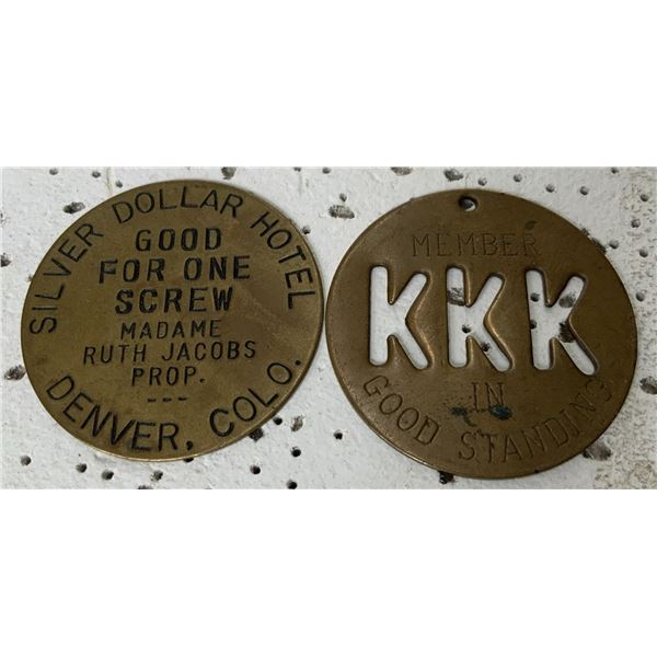 Saskatchewan KKK member Tag and Whorehouse Token