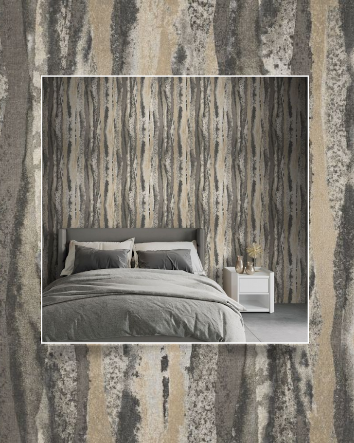 Soren Wallpaper Charcoal / Gold Muriva 223303