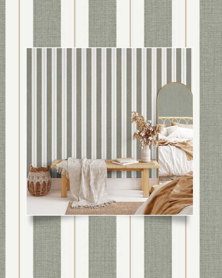 Bernice Stripe Wallpaper Dark Sage Muriva N05614