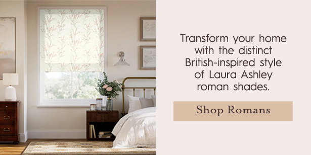 Transform your home with the distinct British-inspired style of Laura Ashley roman shades.