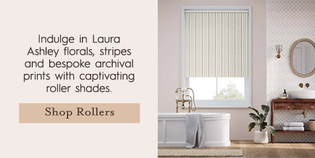 Indulge in Laura Ashley florals, stripes and bespoke archival prints with captivating roller shades.