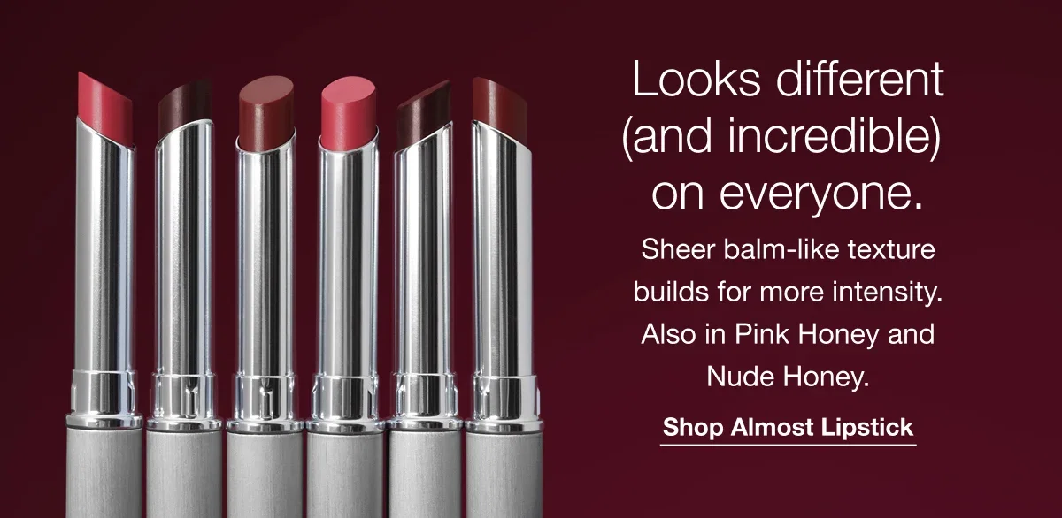 Looks different (and incredible) on everyone. | Sheer balm-like texture builds for more intensity. Also in Pink Honey and Nude Honey. | Shop Almost Lipstick