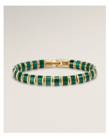 Spiritual Beads Flat Bead Bracelet18K Yellow Gold with Malachite, 8mm