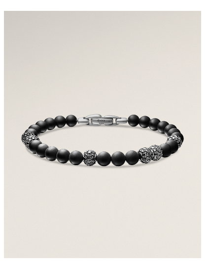 Spiritual Beads BraceletSterling Silver with Black Onyx and Pavé Diamonds, 6mm