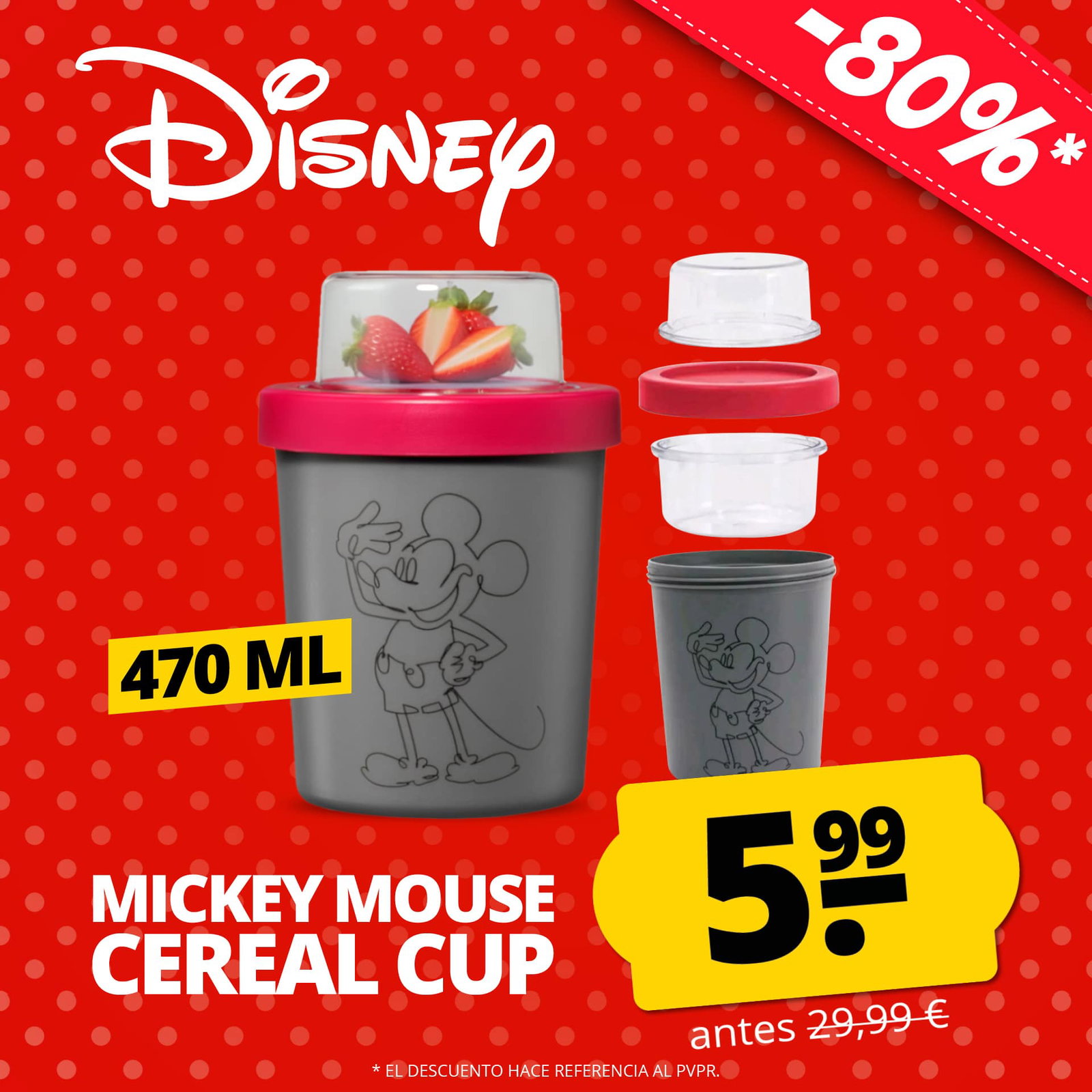 disney micley mouse vaso de cerealmpara llevar 470 ml