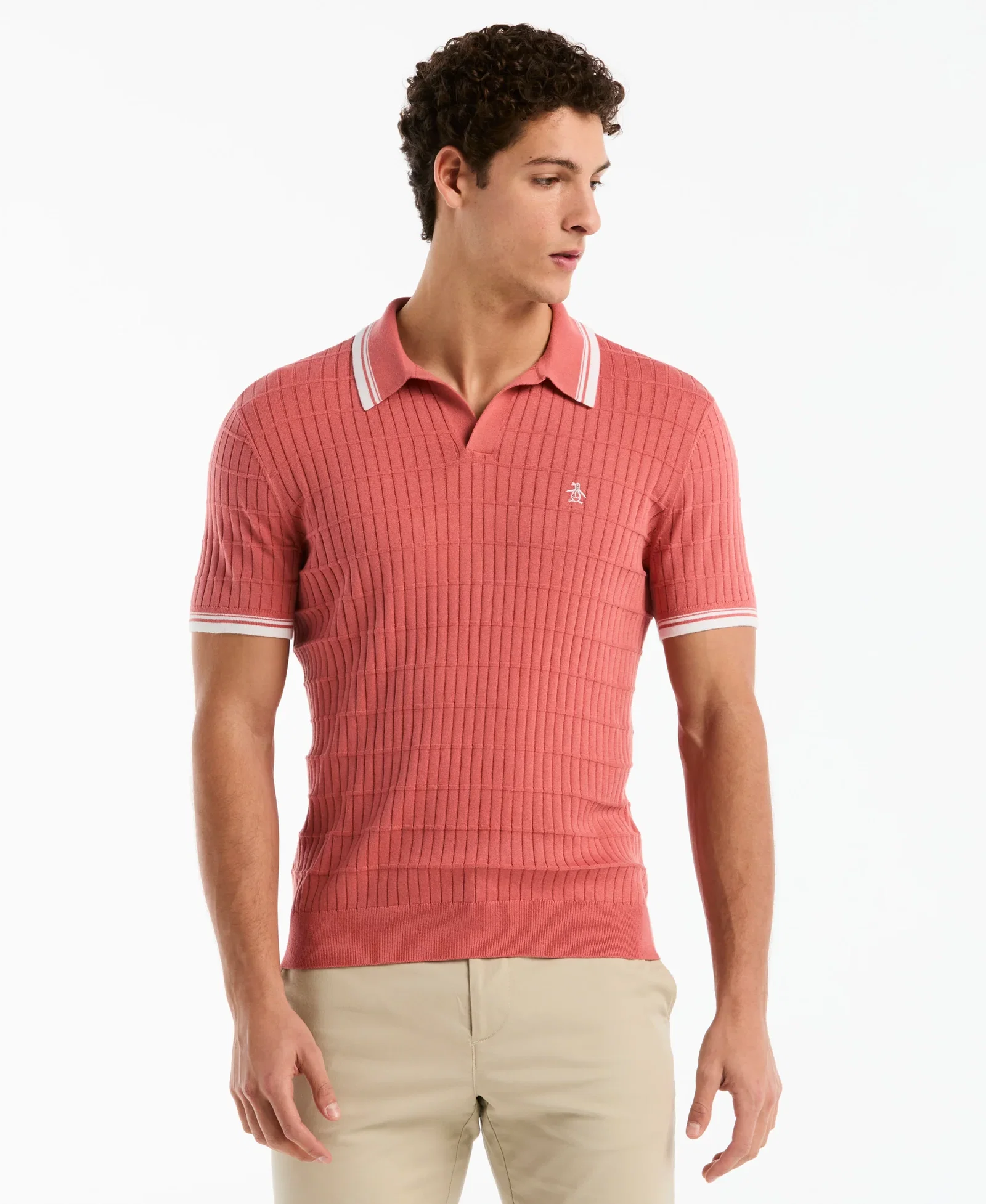 Shop Grid Knit Johnny Collar Sweater Polo Shop Grid Knit Johnny Collar Sweater Polo