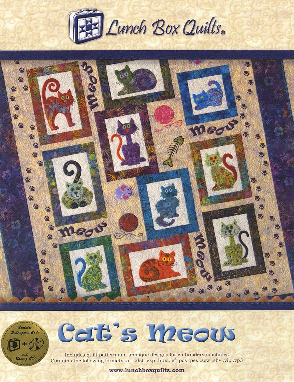 Image of Cat's Meow Machine Embroidery CD by Lunch Box Quilts