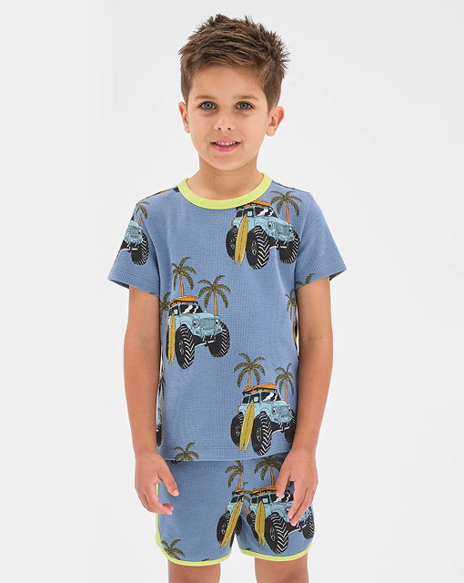 Organic Cotton younger boys elevated knit waffle pyjama set
