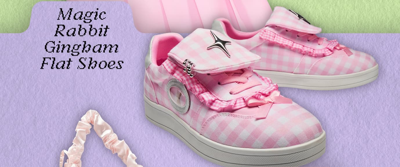 Magic Rabbit Gingham Flat Shoes - Pink