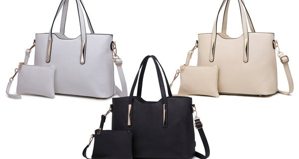 Sac épaule cabas femme en similicuir avec pochette et bandoulière
