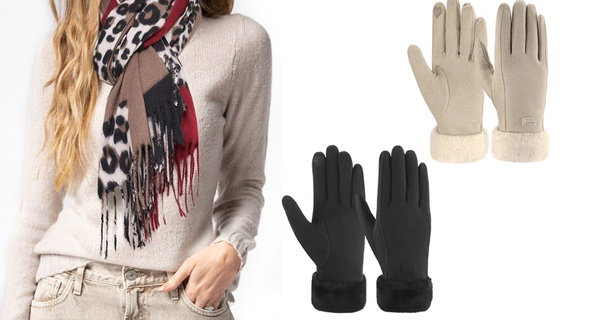 1 ou 2 paires de gants fourrés et/ou écharpe léopard assortie