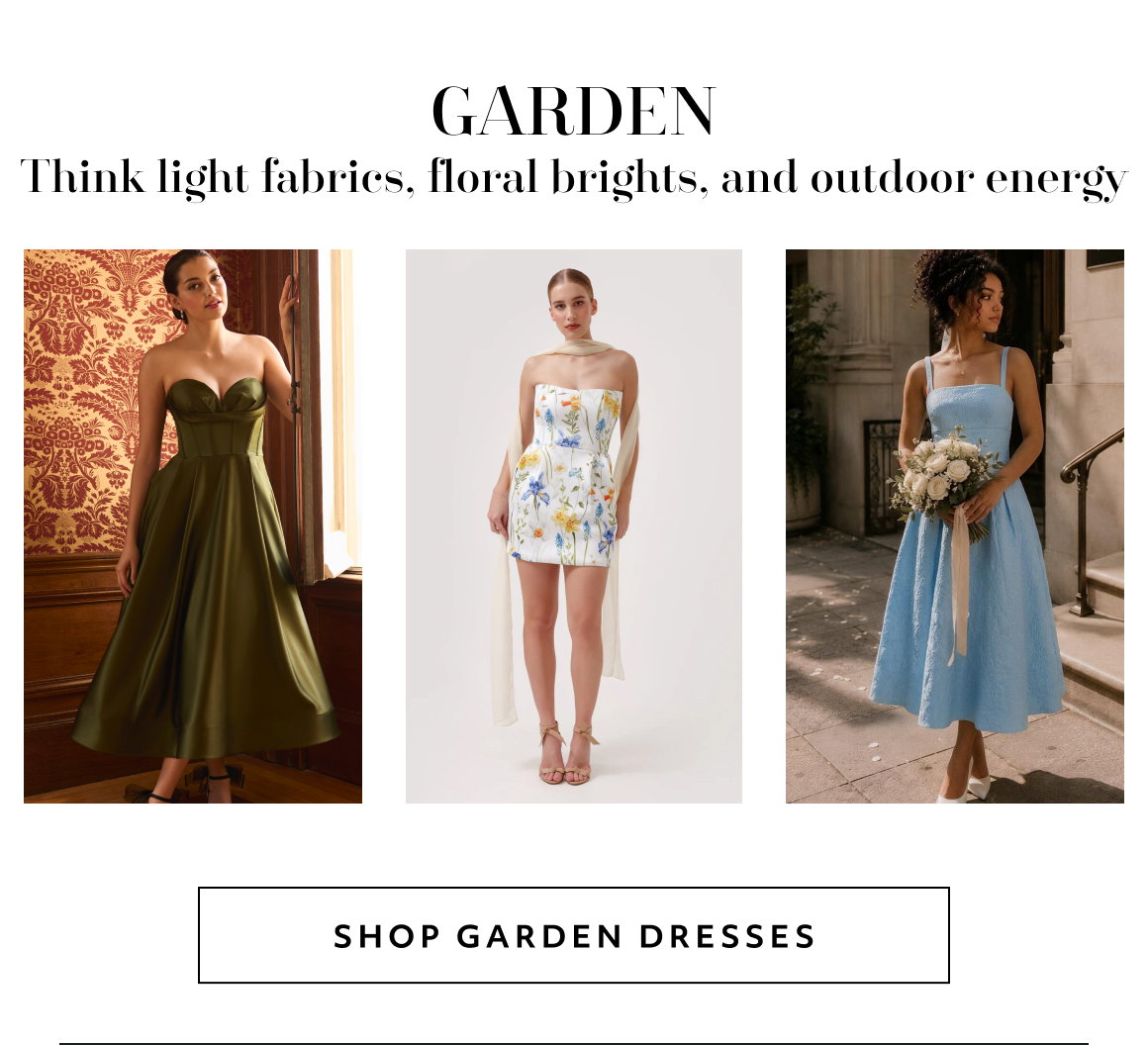 Garden Think light fabrics, floral brights, and outdoor energy shop garden dresses