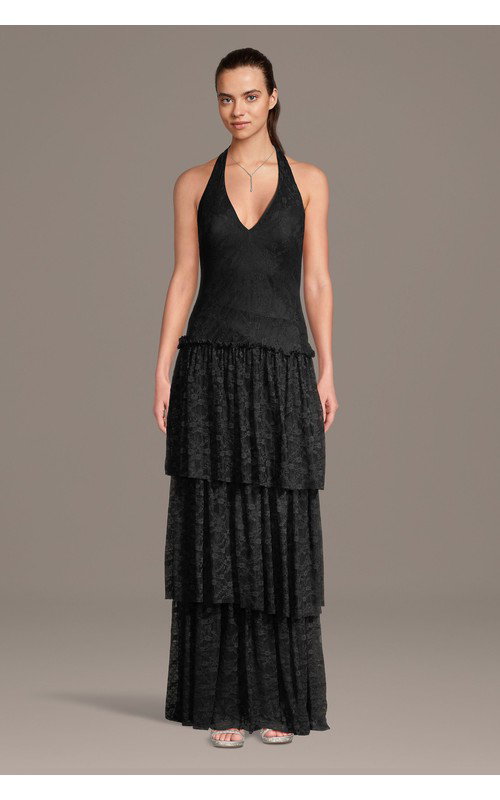 Tiered Lace Halter Drop Waist A-Line Dress