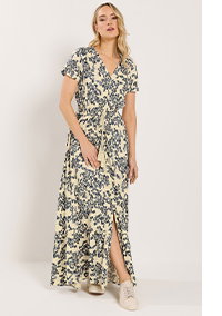 LTS Tall Ivory White & Blue Ditsy Floral Button Maxi Dress