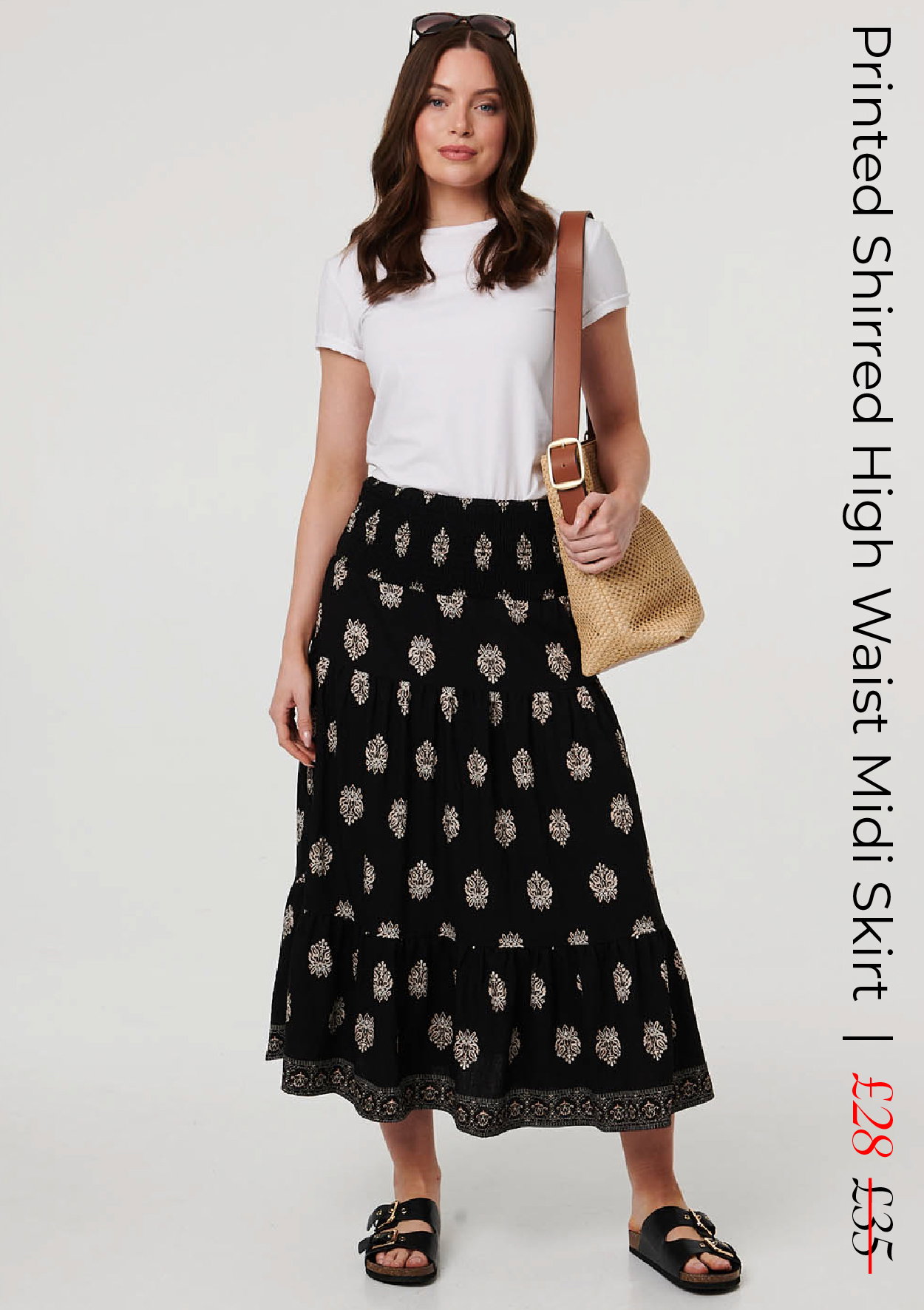 Printed Shirred High Waist Midi Skirt | Shop Now