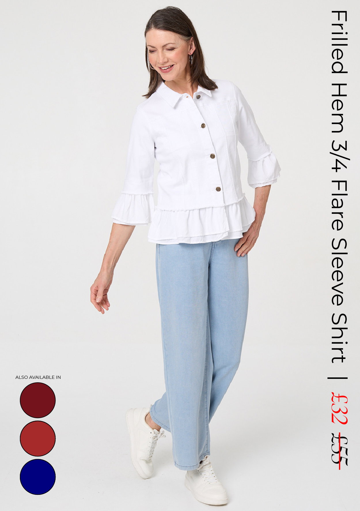 Frilled Hem 3/4 Flare Sleeve Shirt | Shop Now
