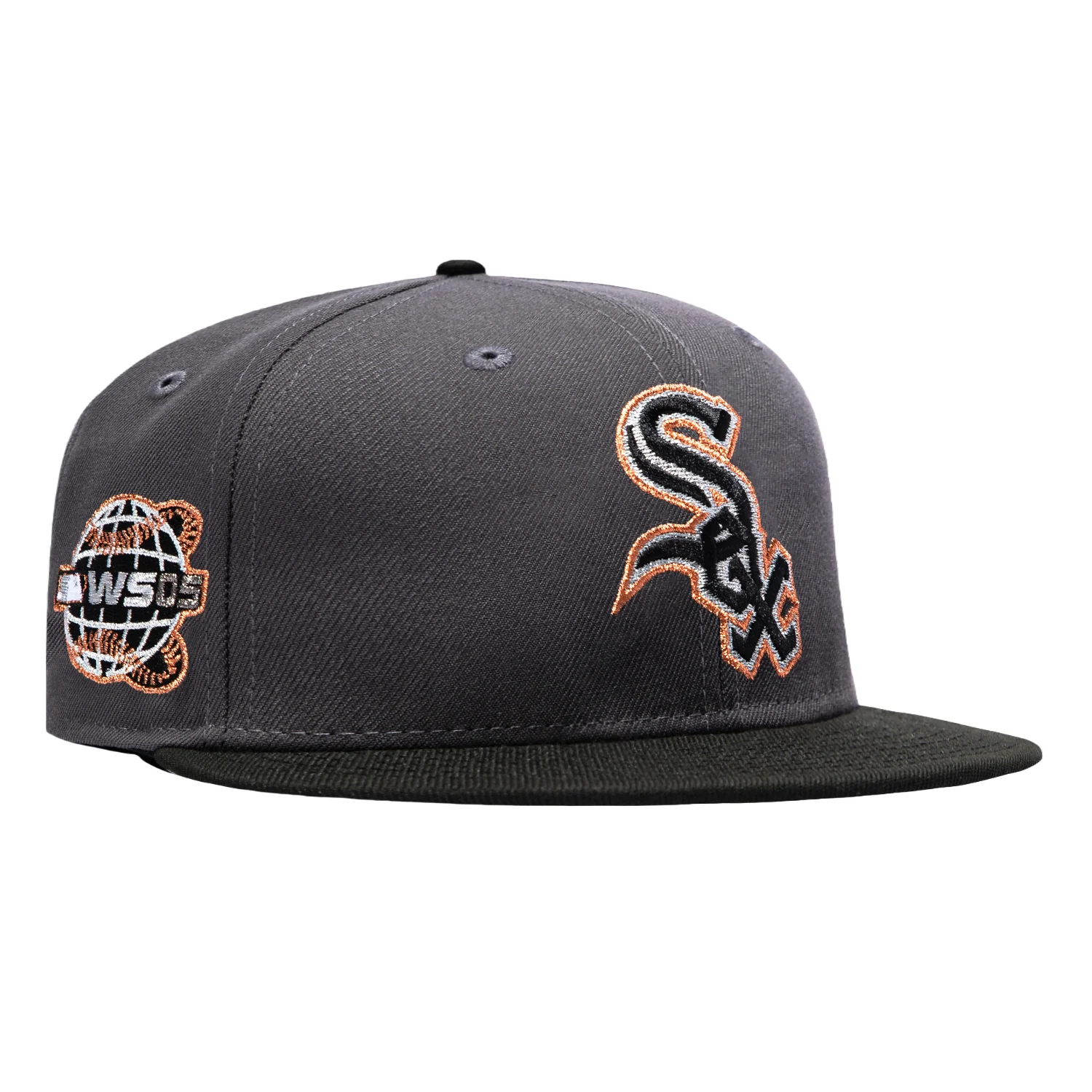 Image of New Era 59Fifty Chicago White Sox 2005 World Series Patch Hat - Graphite, Black, Metallic Copper