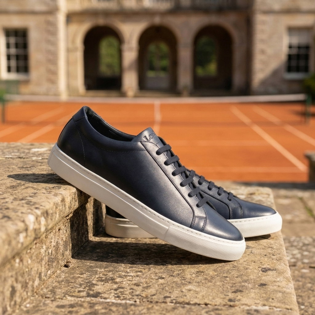 Loake Sprint rubber-soled trainers in navy calf (second)