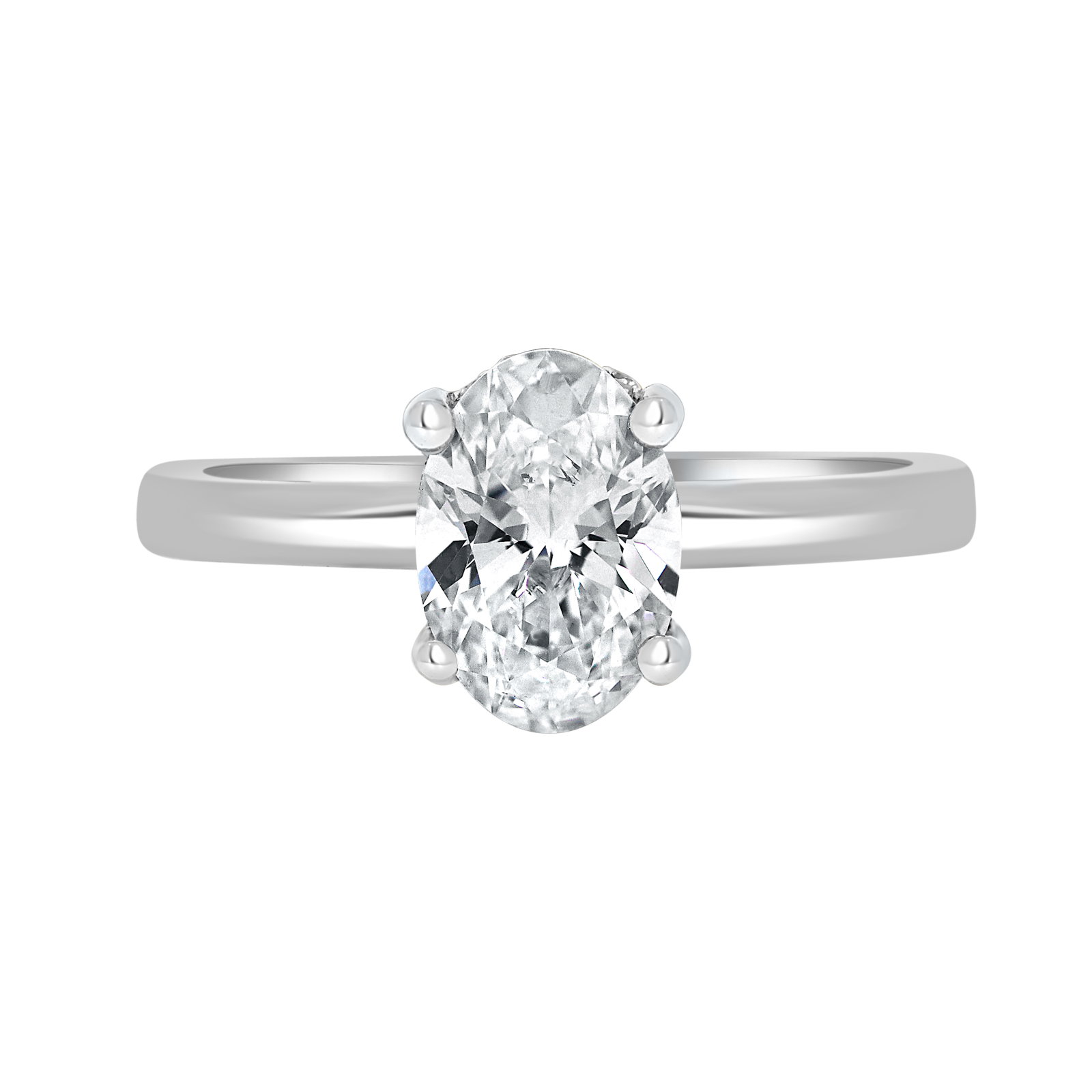 Image of Oval-Cut Lab Grown 2ct. EF VS Diamond Hidden Halo Solitaire Engagement Ring in 14k White Gold