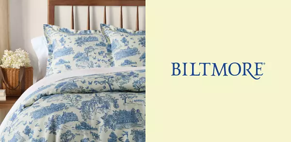 A blue printed comforter set. Biltmore.