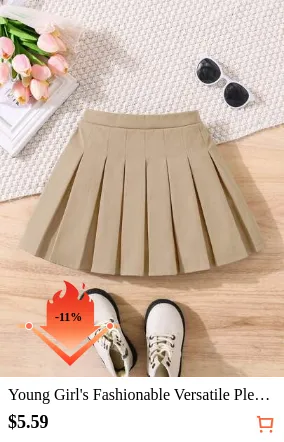 Young Girl's Fashionable Versatile Pleated Solid Color Fitted Casual Skirt
