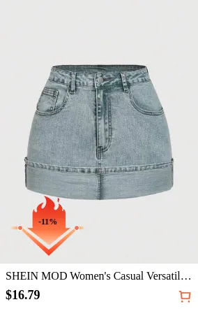 SHEIN MOD Women's Casual Versatile Denim Mini Skirt With Pockets And Rolled Hem