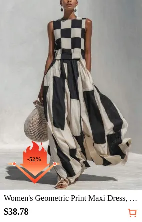 Women's Geometric Print Maxi Dress, Sleeveless Crew Neck Patchwork Flowy Casual Dress For Beach Vacation Resort Outfit