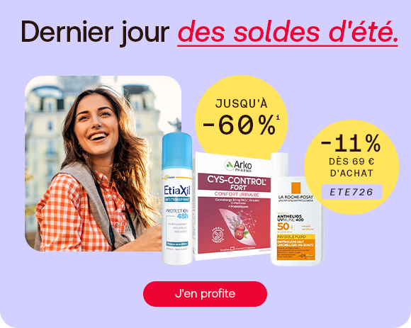 Profitez des dernières offres avant la fin des soldes d’été. Découvrez une sélection de produits de santé et de soins à prix avantageux et bénéficiez des promotions avant qu’elles ne se terminent. -11 % dès 69% avec le code promo: ETE726.