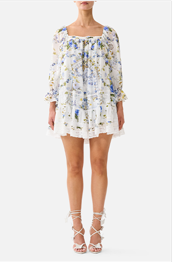 SQUARE NECK SHORT DRESS WITH PINTUCKS | DANDELION SKIES