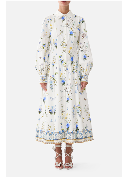 BUTTON FRONT MIDI SHIRT DRESS | DANDELION SKIES