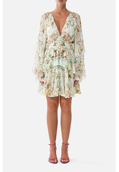 SHORT WAISTBAND DRESS WITH RUFFLE SLEEVE | WILDFLOWER WUNDERLAND