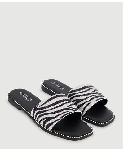 Shop Animal Print Rhinestone Detail Slide Sandals