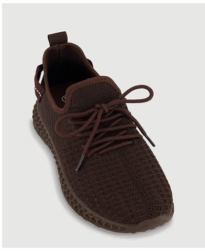 Shop Solid Textured Knit Lace Up Low Top Sneakers