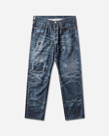Men's New Manual Printed Denim Pants Indigo