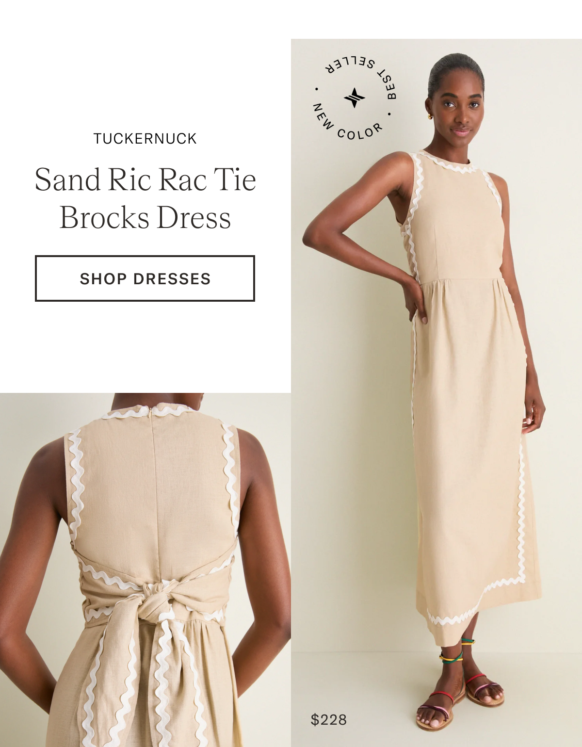 Sand Ric Rac Tie Brocks Dress