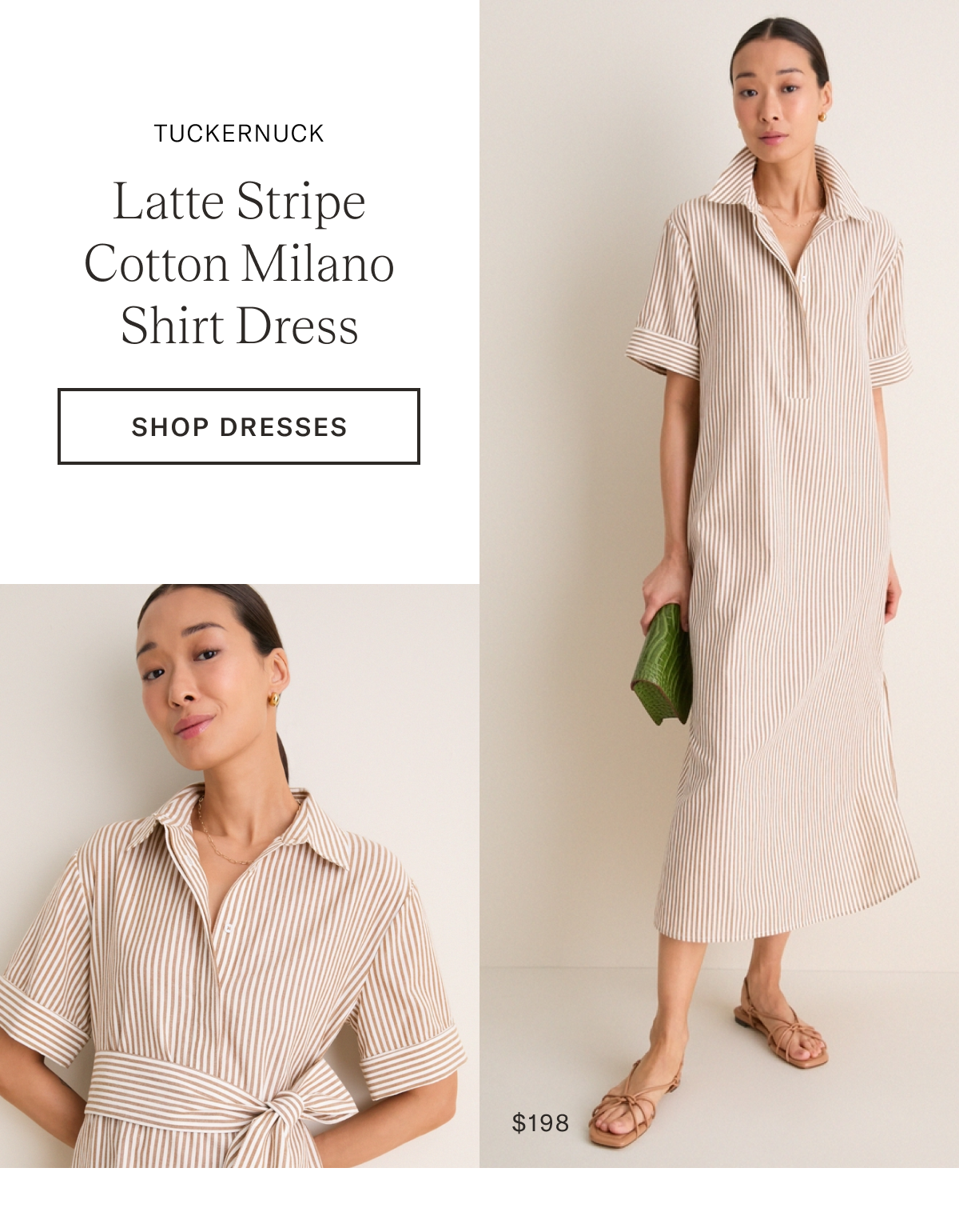 Latte Stripe Cotton Milano Shirt Dress