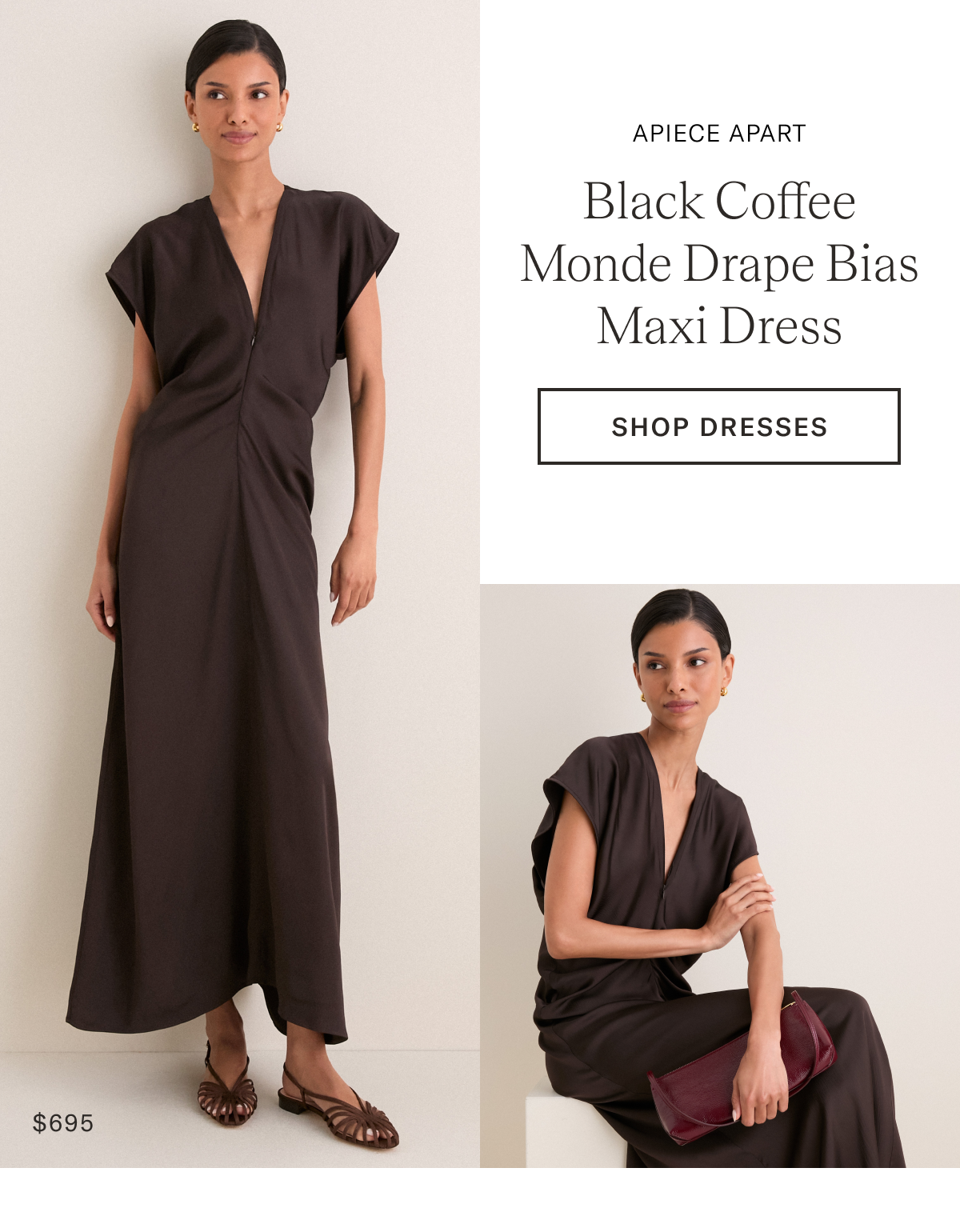 Black Coffee Monde Drape Bias Maxi Dress