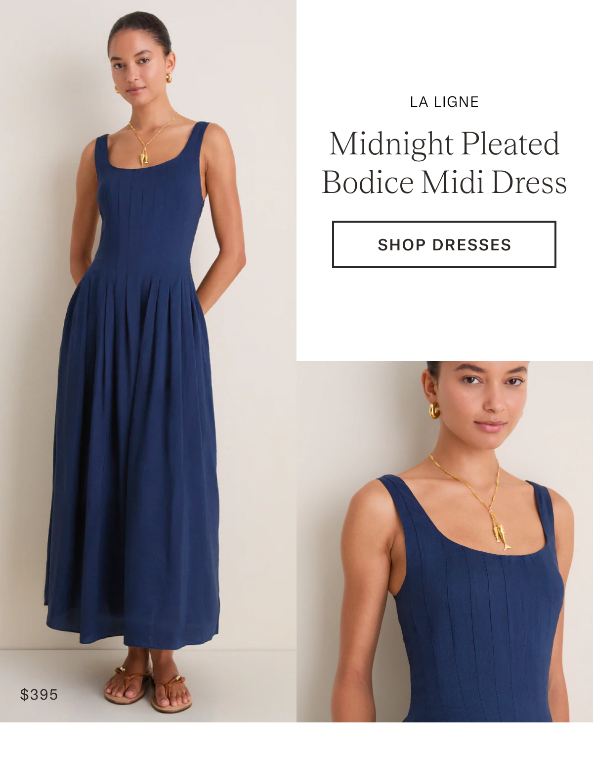 Midnight Pleated Bodice Midi Dress